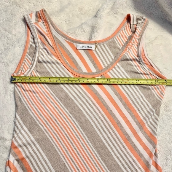 Calvin Klein Dress Sz 6 T-Shirt Dress Midi Striped Peach Grey Sleeveless - Picture 2 of 14